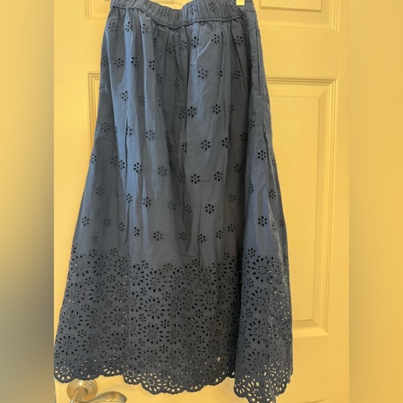 LOFT Dark Blue Eyelet Midi Skirt - Picture 2 of 4